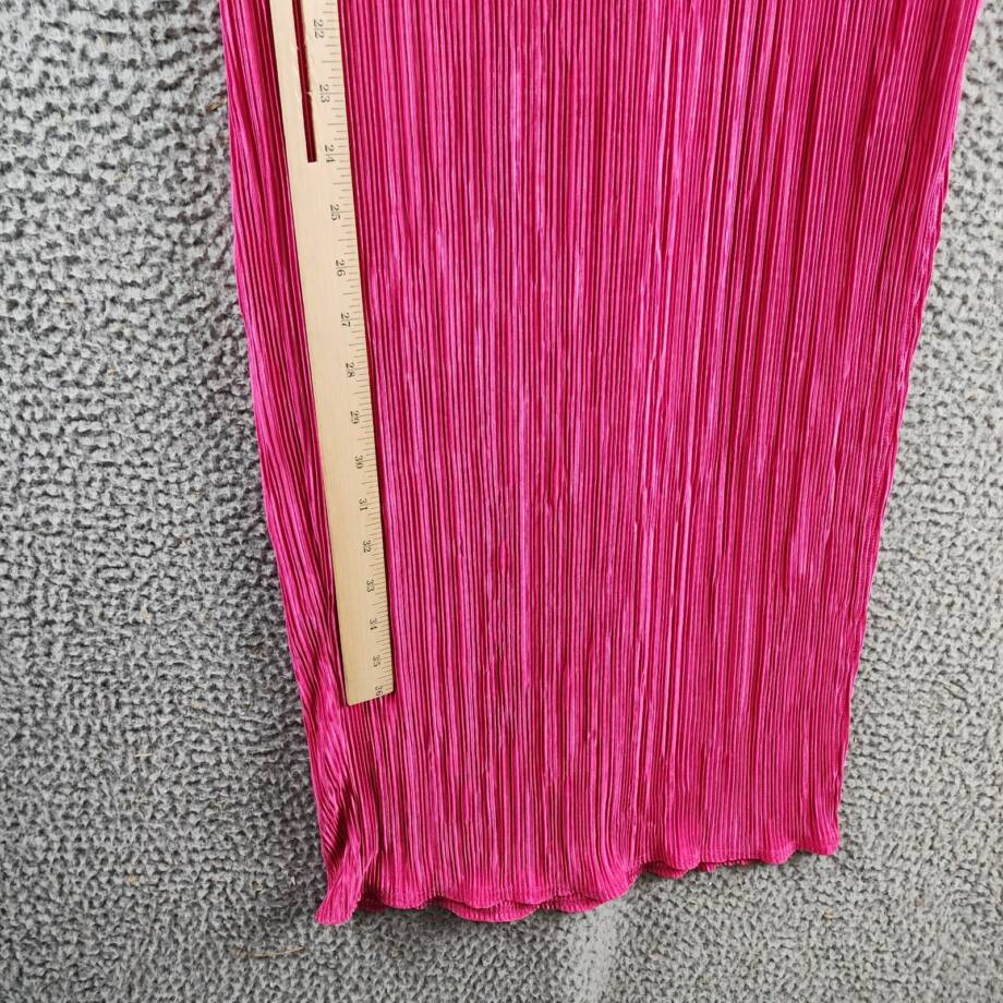 Renee C. Plisse Side Slit Maxi Skirt Women's XS Pink Solid Elastic Waist Pull On