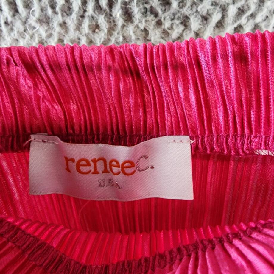 Renee C. Plisse Side Slit Maxi Skirt Women's XS Pink Solid Elastic Waist Pull On