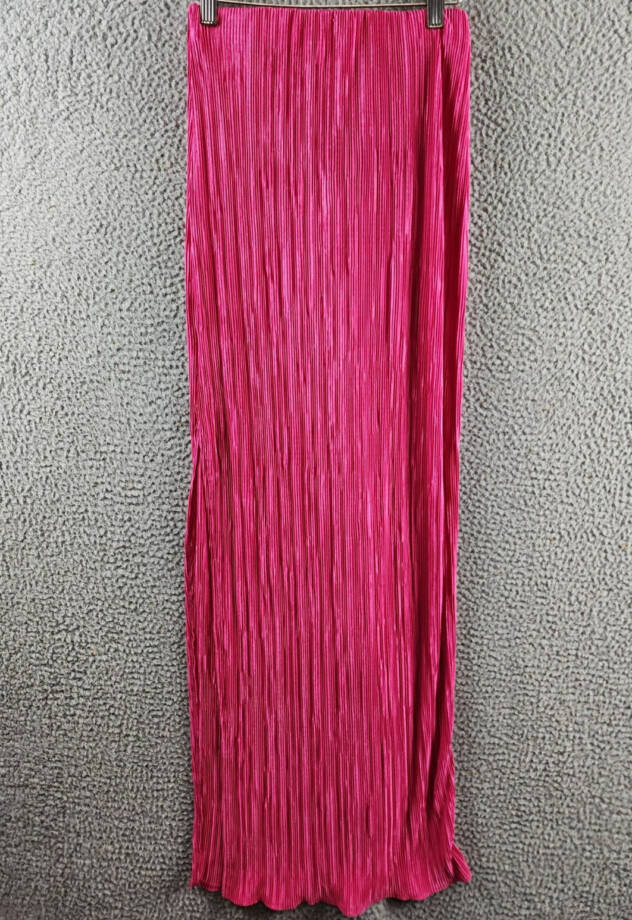Renee C. Plisse Side Slit Maxi Skirt Women's XS Pink Solid Elastic Waist Pull On
