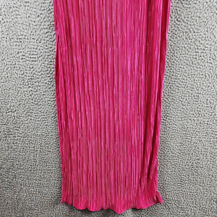 Renee C. Plisse Side Slit Maxi Skirt Women's XS Pink Solid Elastic Waist Pull On
