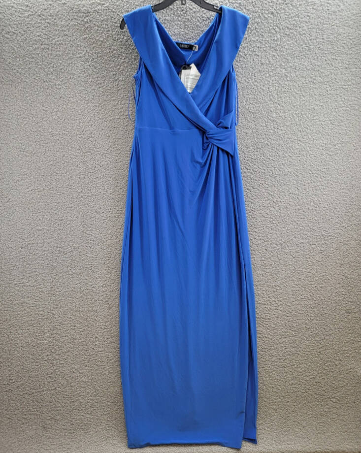Lauren Ralph Lauren Leonidas Twist Jersey Column Dress Women's 12 Blue Side Zip