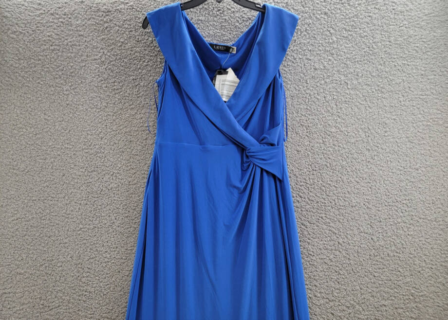 Lauren Ralph Lauren Leonidas Twist Jersey Column Dress Women's 12 Blue Side Zip