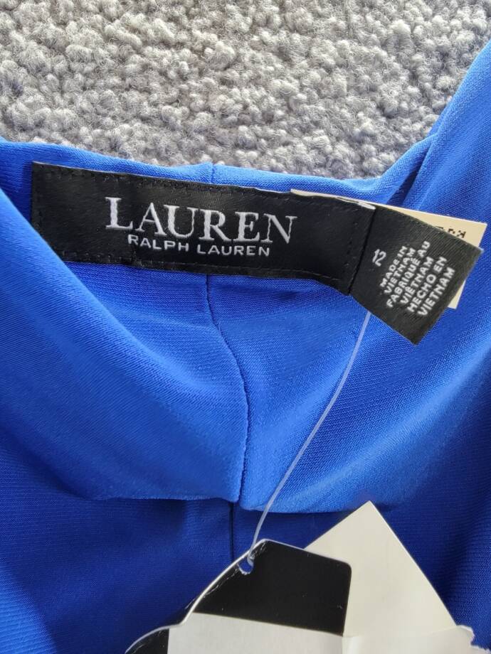 Lauren Ralph Lauren Leonidas Twist Jersey Column Dress Women's 12 Blue Side Zip