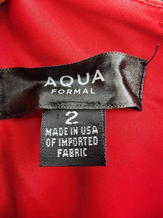 AQUA Satin One Shoulder Gown Women's 2 Red Asymmetric Neck Side Zip Closure