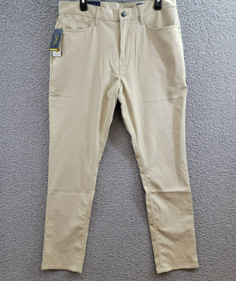 Polo Ralph Lauren Slim-Fit Performance Chino Pants Men's 34x32 Khaki Button Zip