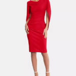Betsy & Adam Caped Sheath Dress Women's 16 Red Solid Boat Neck Zip Closure