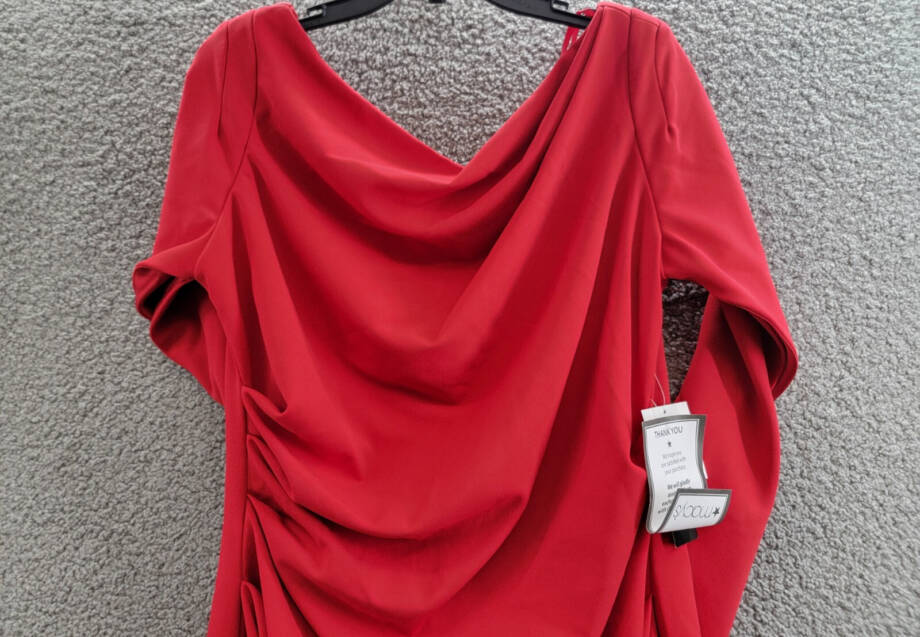 Betsy & Adam Caped Sheath Dress Women's 16 Red Solid Boat Neck Zip Closure