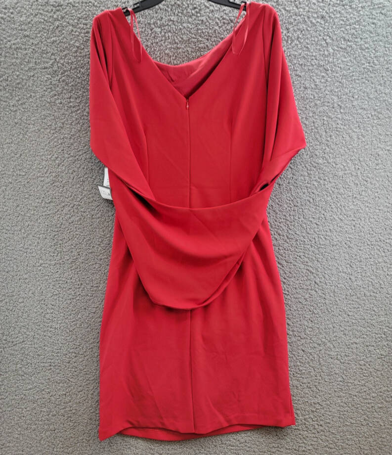 Betsy & Adam Caped Sheath Dress Women's 16 Red Solid Boat Neck Zip Closure