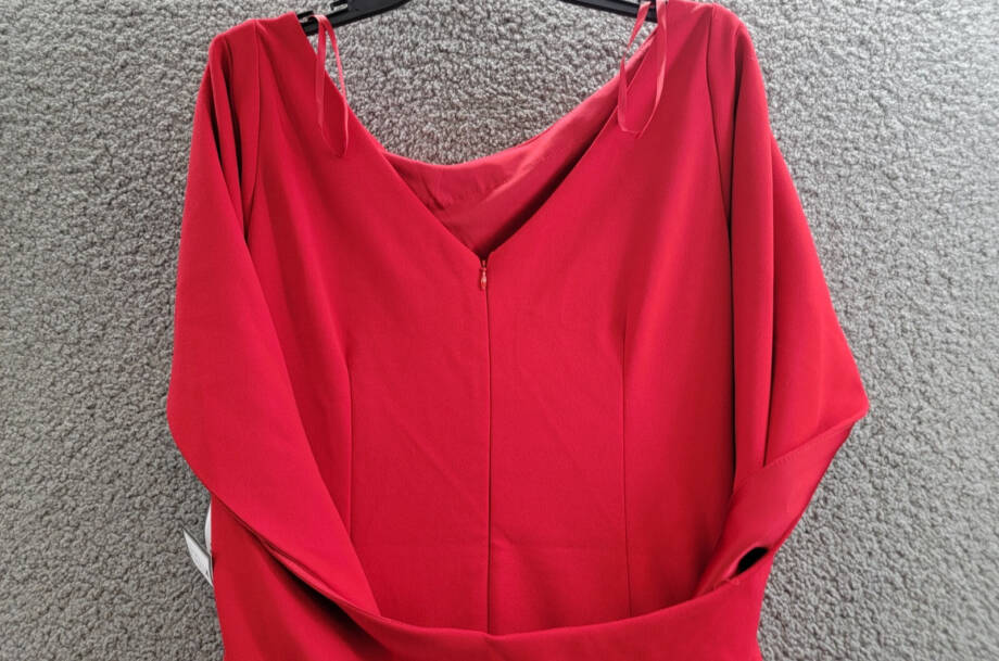 Betsy & Adam Caped Sheath Dress Women's 16 Red Solid Boat Neck Zip Closure