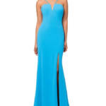 AQUA Scuba Crepe Gown Women's 4 Dark Aqua V-Neck Sleeveless Back Zip Closure