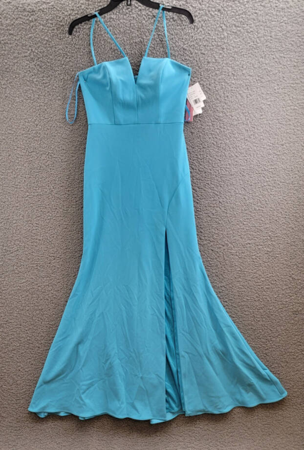 AQUA Scuba Crepe Gown Women's 4 Dark Aqua V-Neck Sleeveless Back Zip Closure