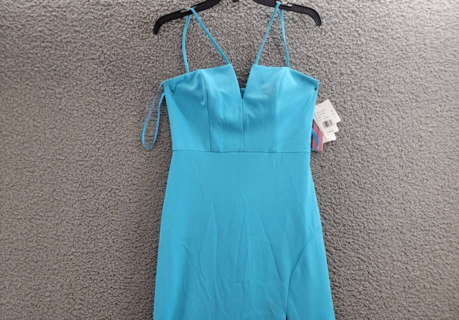 AQUA Scuba Crepe Gown Women's 4 Dark Aqua V-Neck Sleeveless Back Zip Closure
