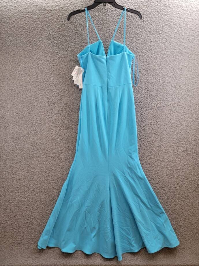 AQUA Scuba Crepe Gown Women's 4 Dark Aqua V-Neck Sleeveless Back Zip Closure