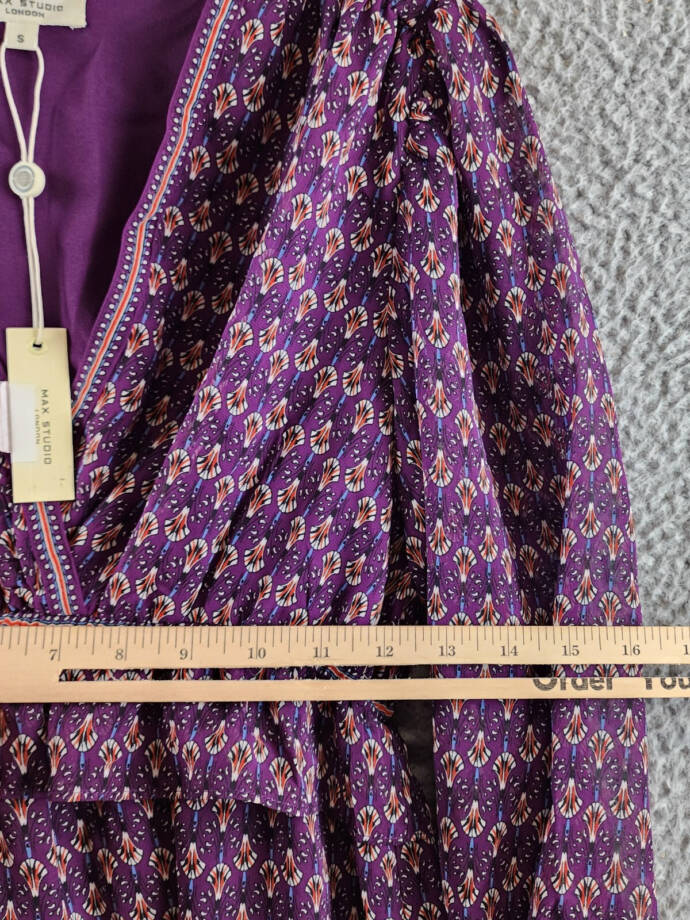 Max Studio Floral 3/4 Balloon Sleeve Dress Women's S Purple Multi V-Neckline