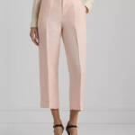 Lauren Ralph Lauren Linen Blend Cropped Twill Pants Women's 16 Pink Opal Button