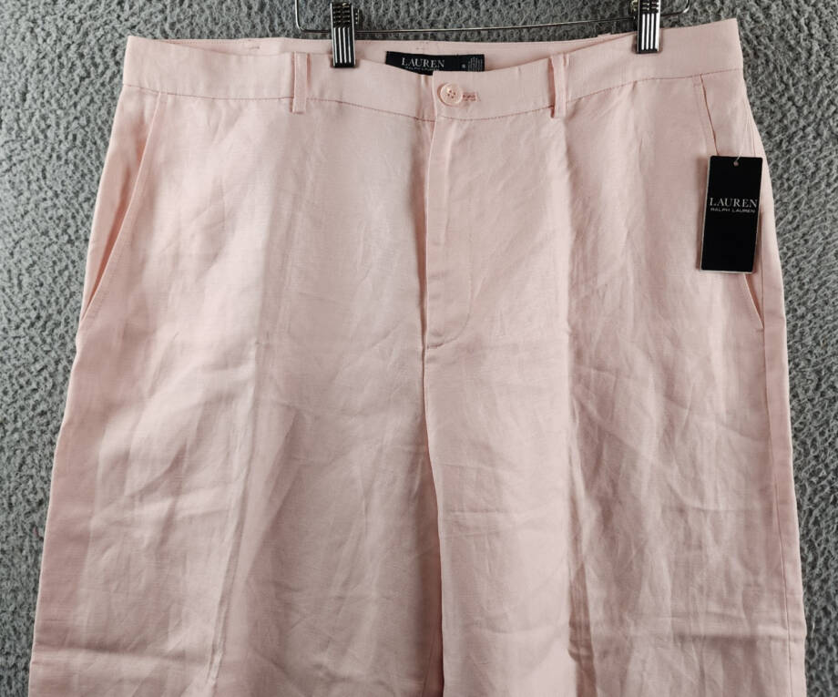 Lauren Ralph Lauren Linen Blend Cropped Twill Pants Women's 16 Pink Opal Button