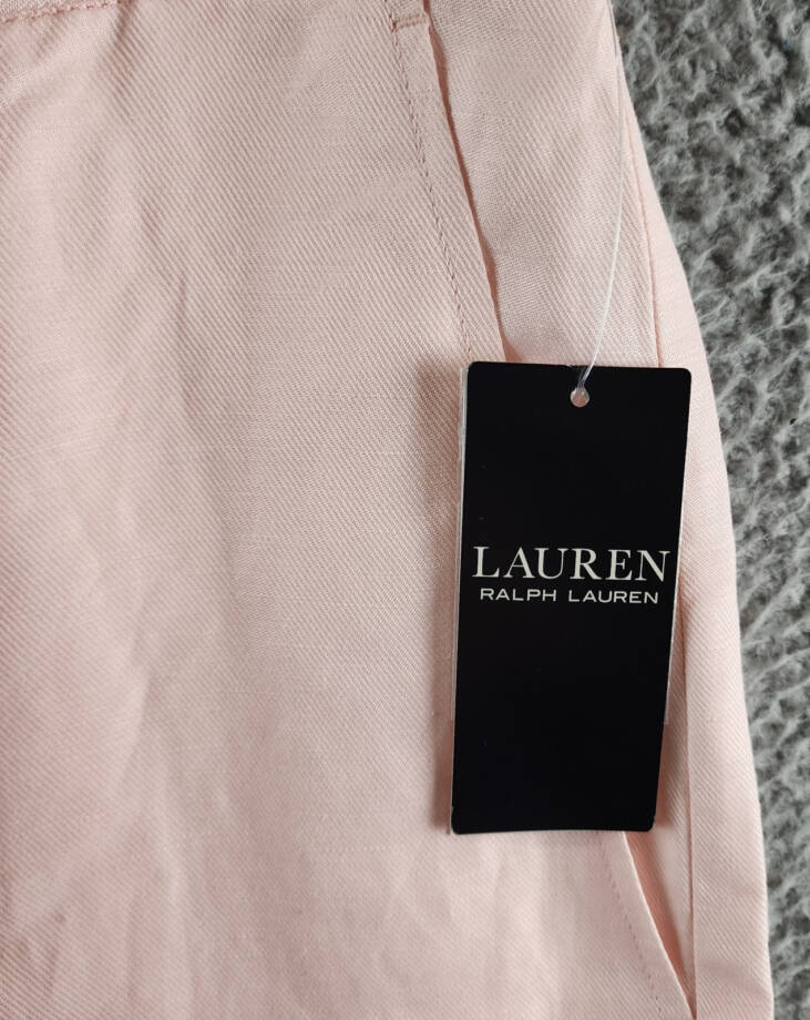 Lauren Ralph Lauren Linen Blend Cropped Twill Pants Women's 16 Pink Opal Button