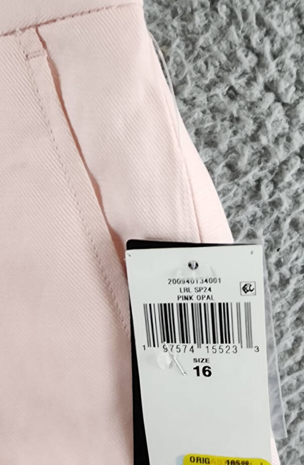 Lauren Ralph Lauren Linen Blend Cropped Twill Pants Women's 16 Pink Opal Button