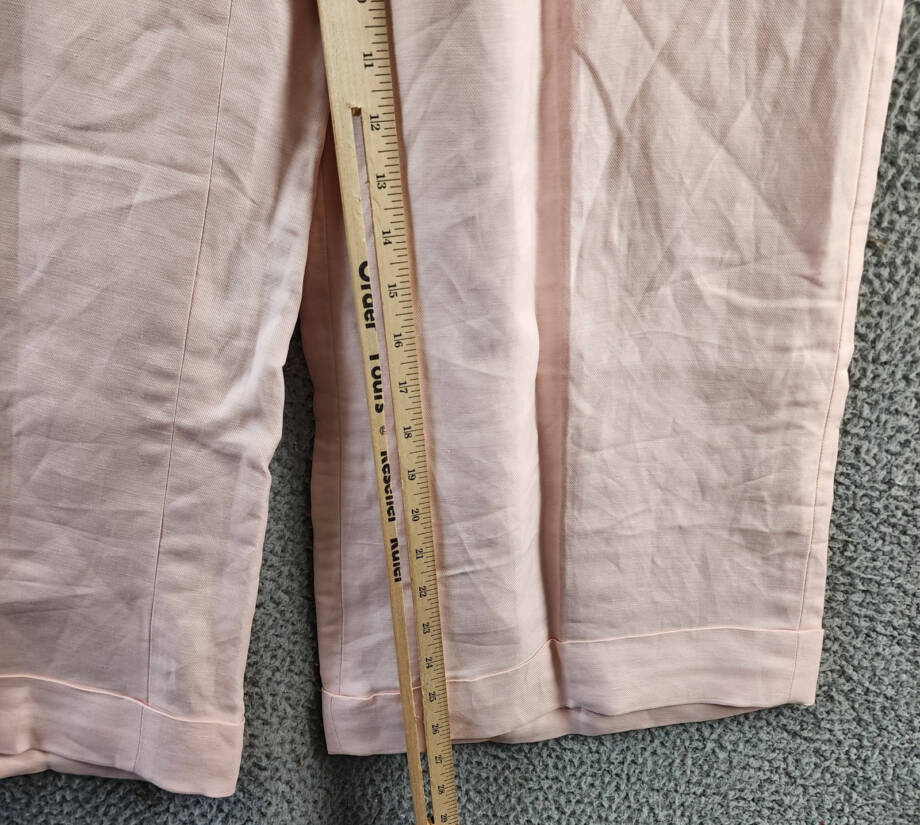 Lauren Ralph Lauren Linen Blend Cropped Twill Pants Women's 16 Pink Opal Button