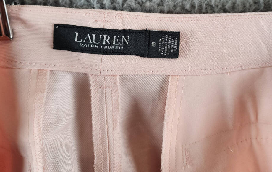 Lauren Ralph Lauren Linen Blend Cropped Twill Pants Women's 16 Pink Opal Button