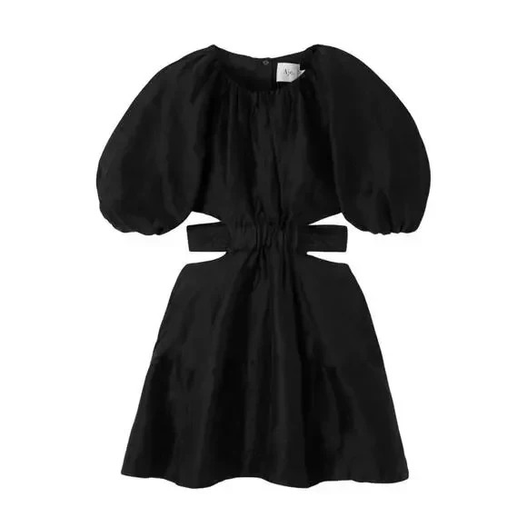 Aje. Mimosa Cut Out Mini Dress Women's 6 Black Side Seam Pockets Short Sleeves
