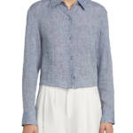 Theory Long-Sleeve Tapered Hemp Crop Shirt Women's P Chambray Button Closure