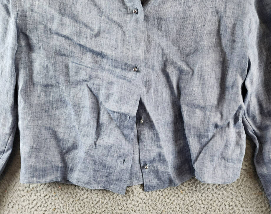 Theory Long-Sleeve Tapered Hemp Crop Shirt Women's P Chambray Button Closure