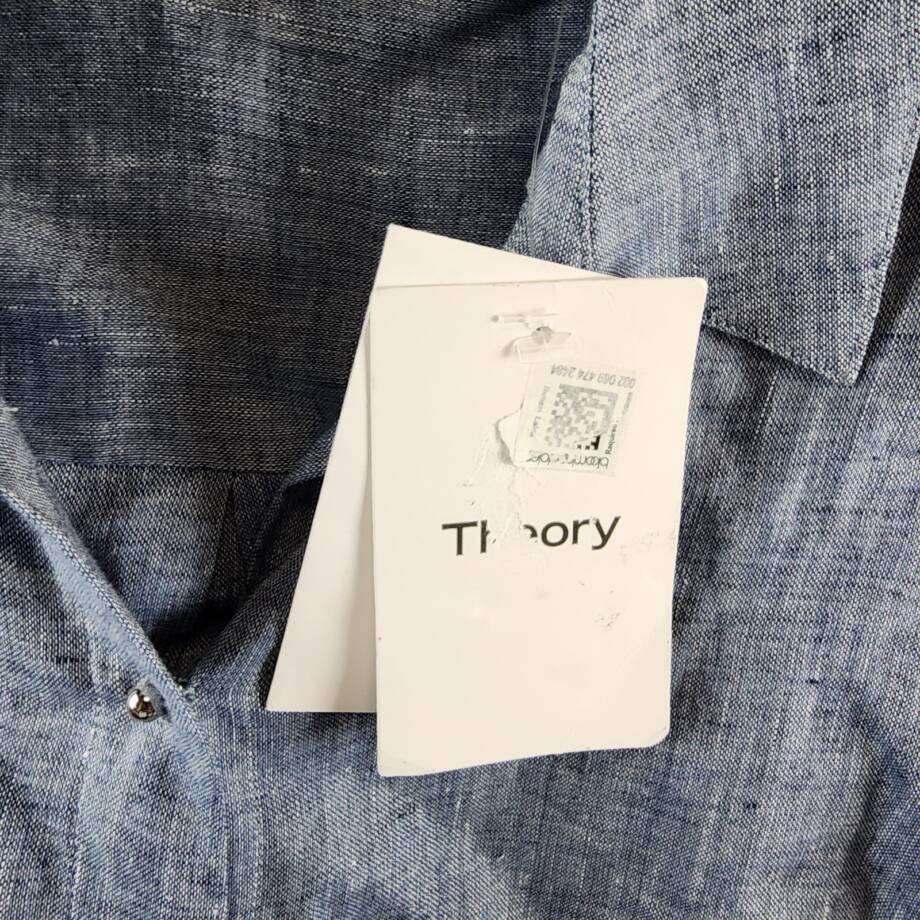 Theory Long-Sleeve Tapered Hemp Crop Shirt Women's P Chambray Button Closure