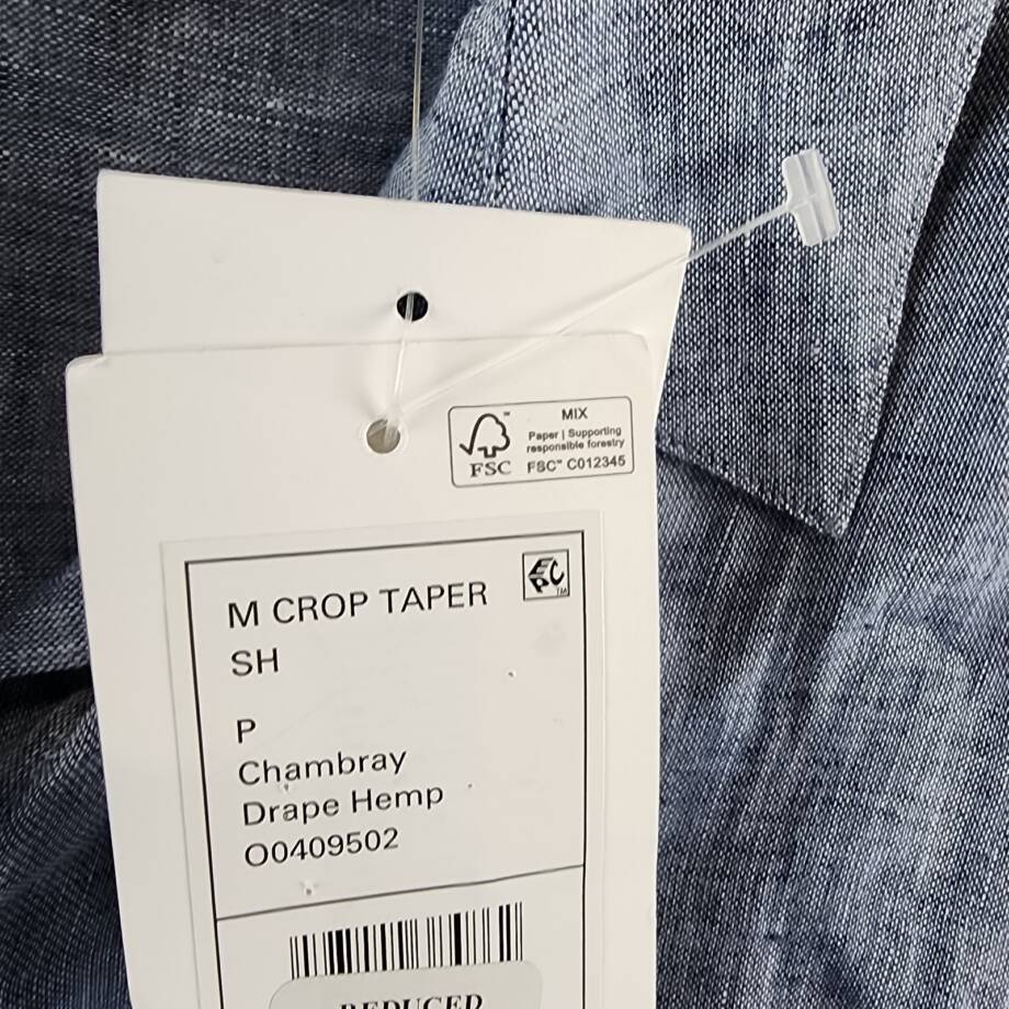 Theory Long-Sleeve Tapered Hemp Crop Shirt Women's P Chambray Button Closure