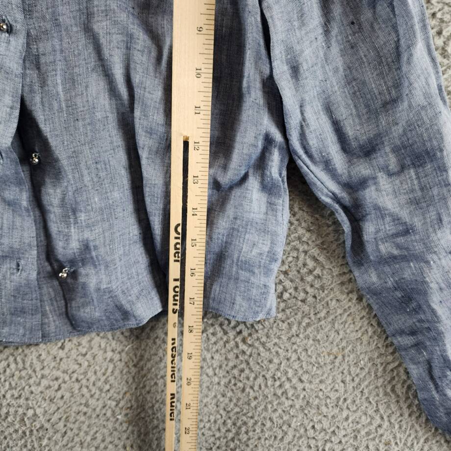 Theory Long-Sleeve Tapered Hemp Crop Shirt Women's P Chambray Button Closure