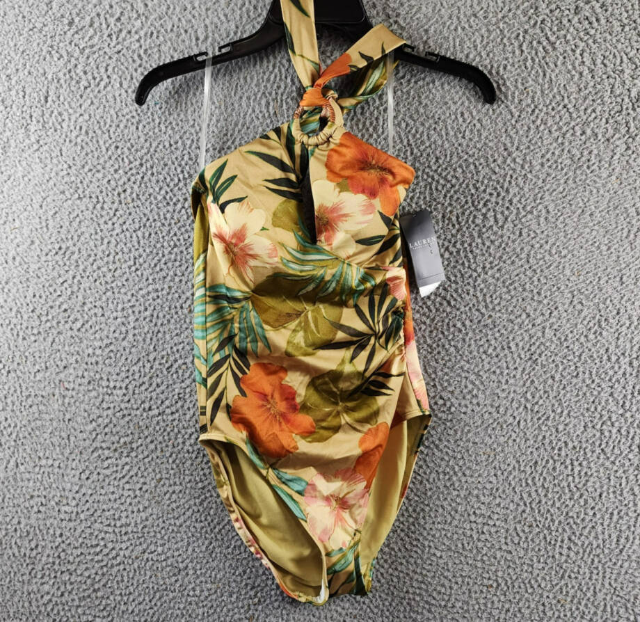 Lauren Ralph Lauren Floral Halter-Neck Swimsuit Women's 6 Multi Tie Neck Closure