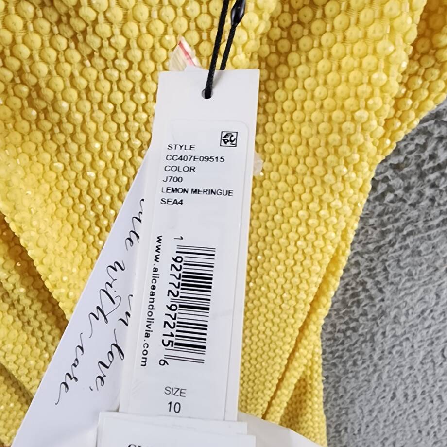 Alice + Olivia Fifi Embellished Mini Cami Dress Women's 10 Lemon Meringue Zipped