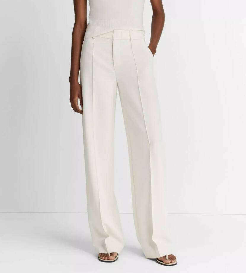 Vince Pintucked Wide Leg Pants Women's 0 Off White Side Pockets Zip Hook & Bar