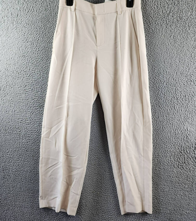 Vince Pintucked Wide Leg Pants Women's 0 Off White Side Pockets Zip Hook & Bar