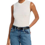 FRAME Smocked Silk Blend Sleeveless Top Women's XS White Solid Crewneck Pullover