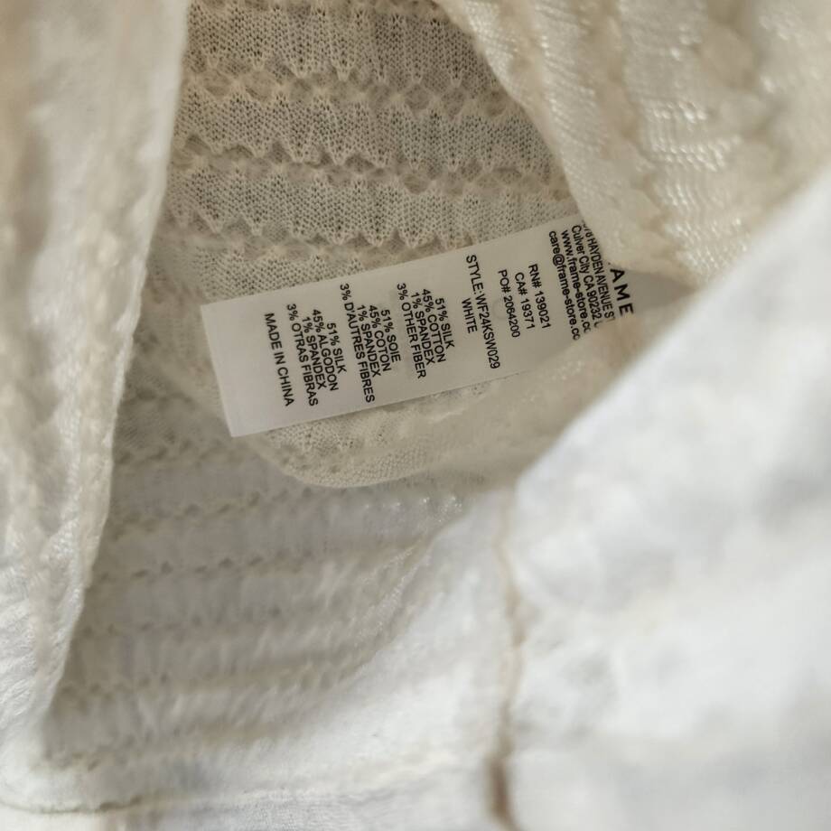 FRAME Smocked Silk Blend Sleeveless Top Women's XS White Solid Crewneck Pullover