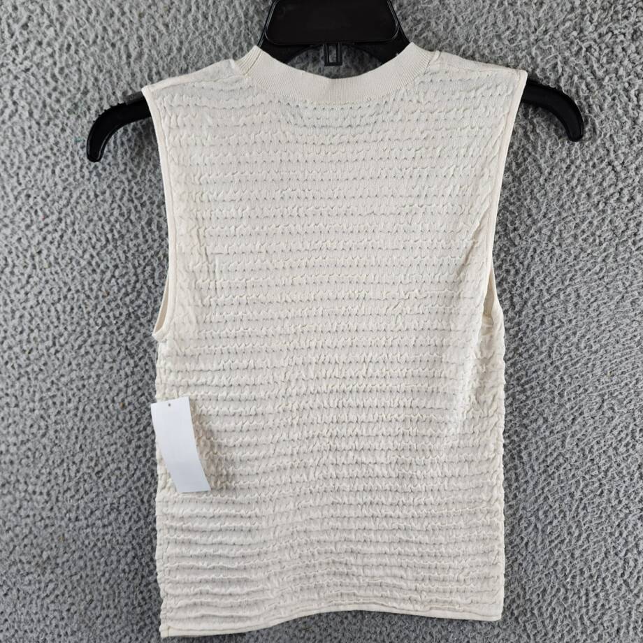 FRAME Smocked Silk Blend Sleeveless Top Women's XS White Solid Crewneck Pullover