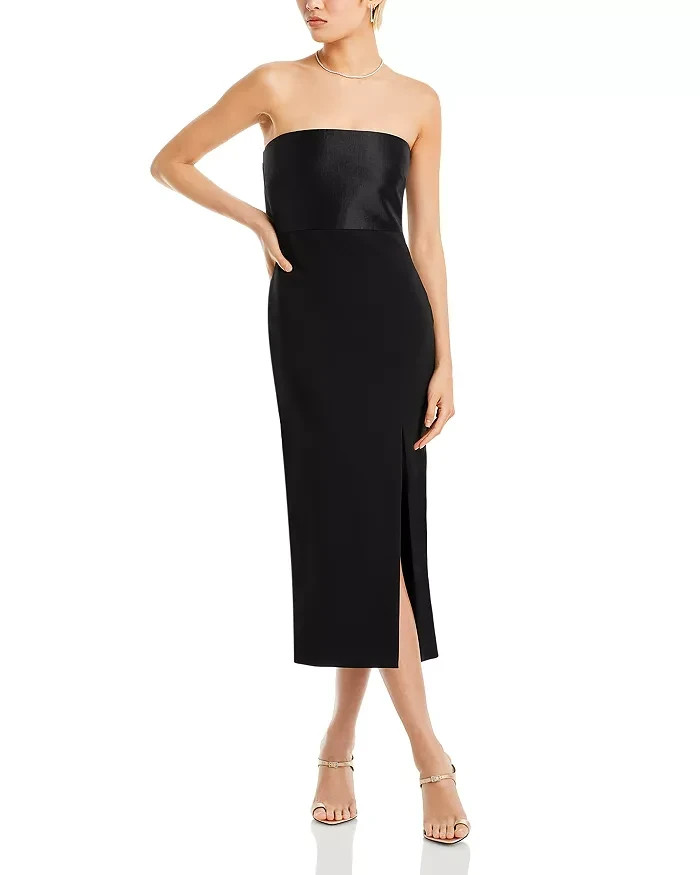 LIKELY Valerie Bow Back Strapless Midi Dress Women's 4 Black Side Zip Closure