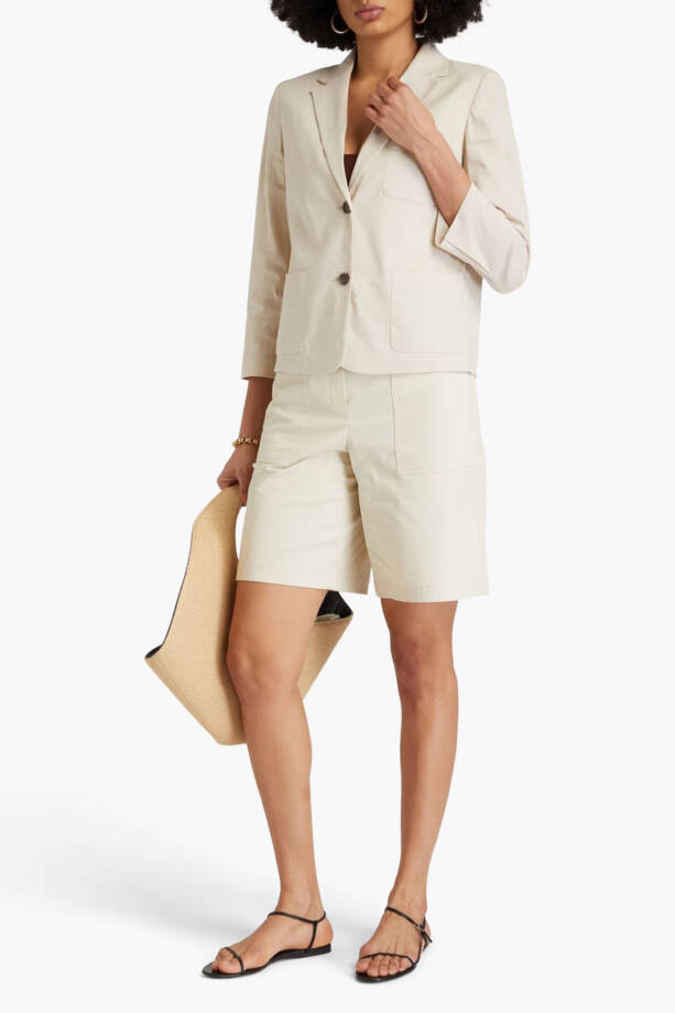 Theory Shrunken Linen Blend Blazer Women's 0 Beige Pockets Button Front Closure