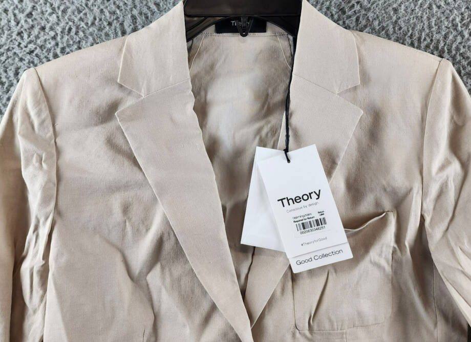Theory Shrunken Linen Blend Blazer Women's 0 Beige Pockets Button Front Closure