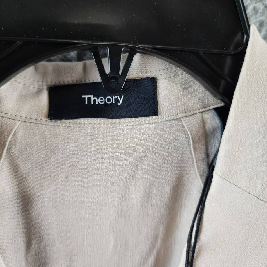Theory Shrunken Linen Blend Blazer Women's 0 Beige Pockets Button Front Closure
