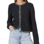 rag & bone Davies Wool-Alpaca Blend Cardigan Women's L Charcoal Hook & Eye Front
