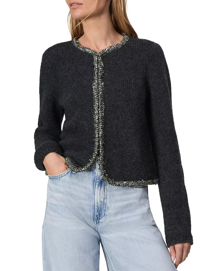 rag & bone Davies Wool-Alpaca Blend Cardigan Women's L Charcoal Hook & Eye Front