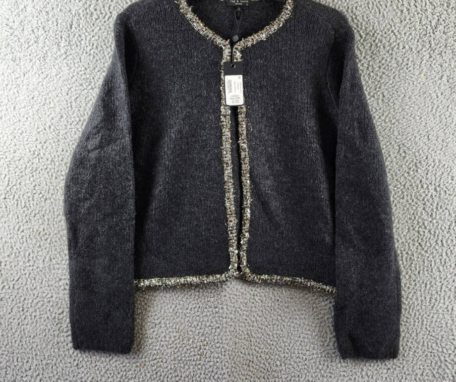 rag & bone Davies Wool-Alpaca Blend Cardigan Women's L Charcoal Hook & Eye Front