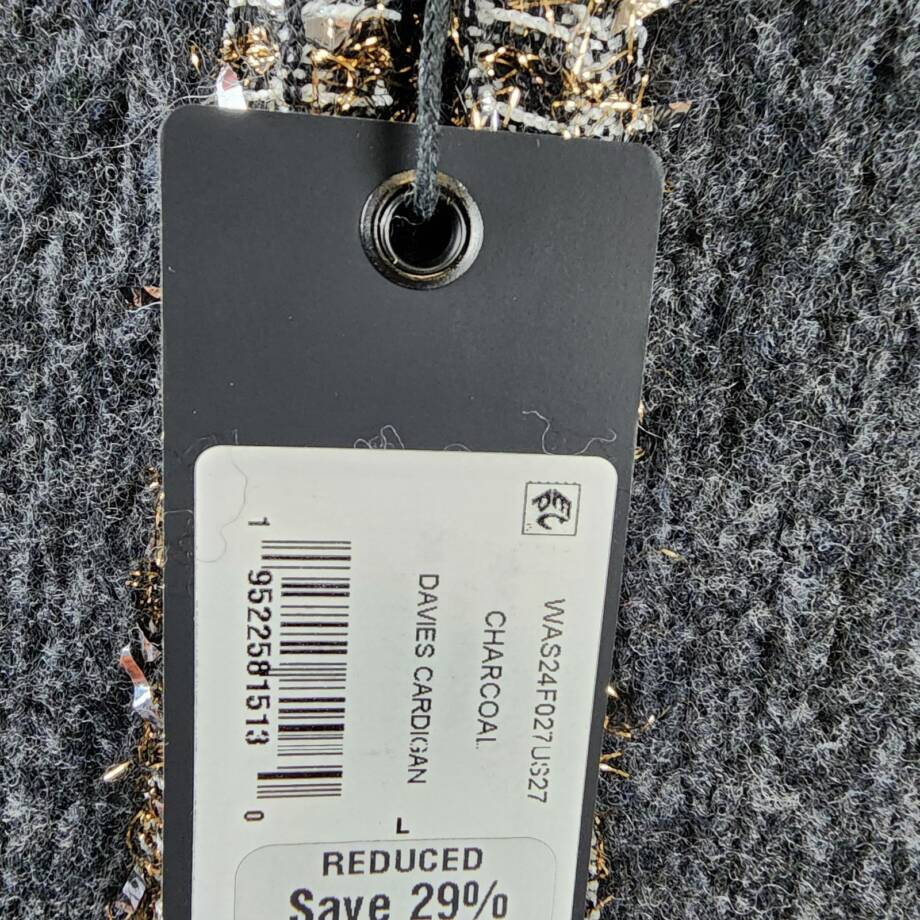 rag & bone Davies Wool-Alpaca Blend Cardigan Women's L Charcoal Hook & Eye Front