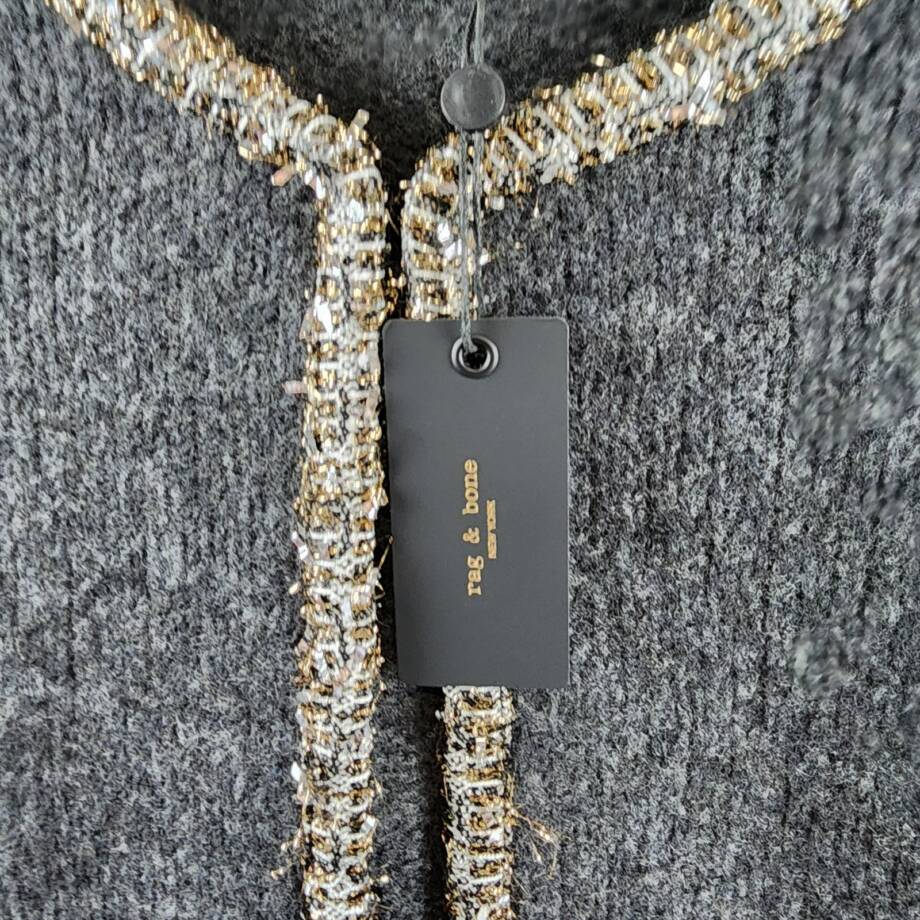 rag & bone Davies Wool-Alpaca Blend Cardigan Women's L Charcoal Hook & Eye Front