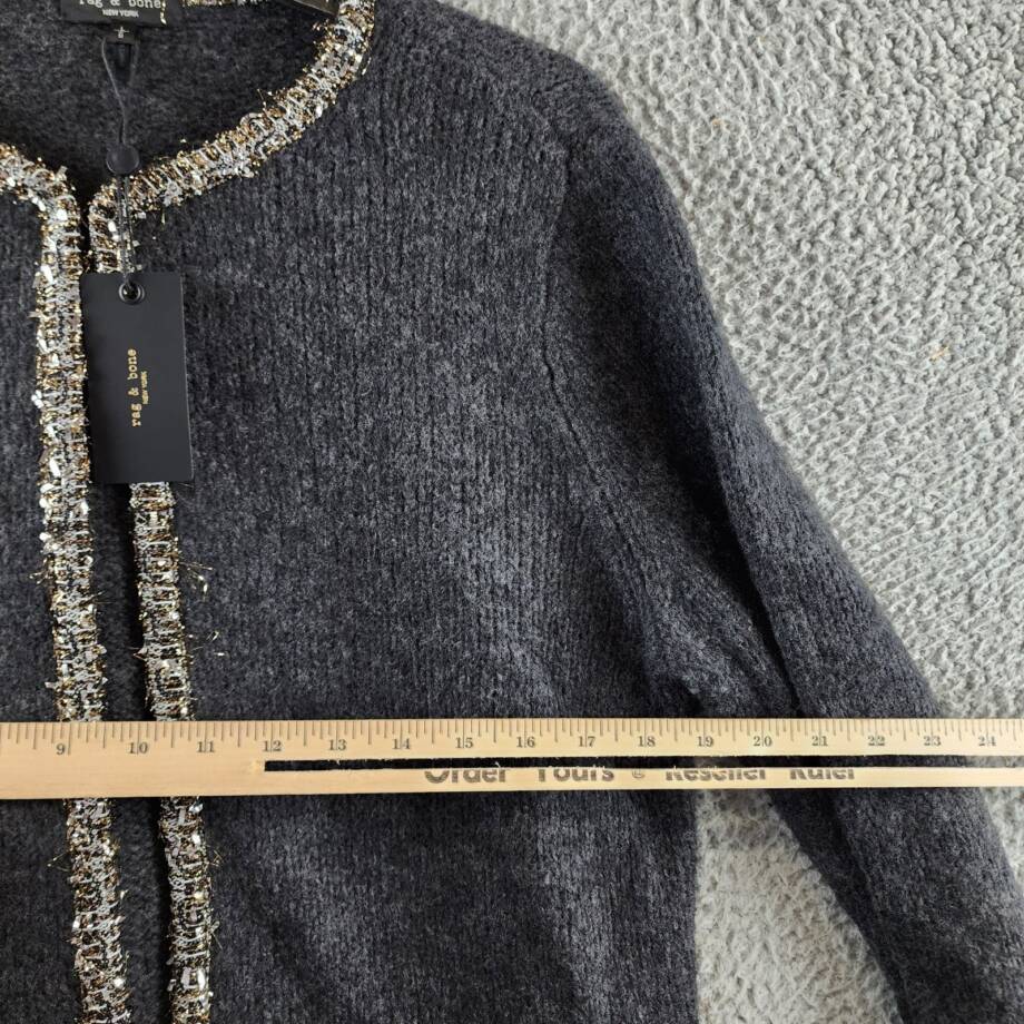 rag & bone Davies Wool-Alpaca Blend Cardigan Women's L Charcoal Hook & Eye Front