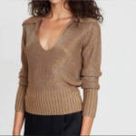 Theory Draped Back Collar Knit Sweater Women's M Toffee Brown Solid Pullover L/S