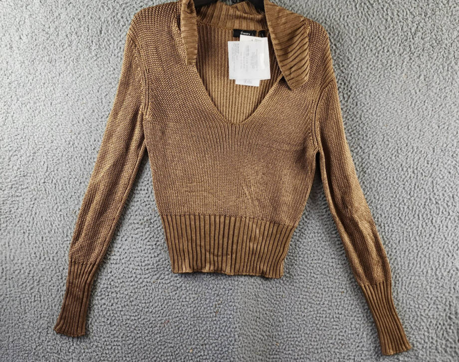 Theory Draped Back Collar Knit Sweater Women's M Toffee Brown Solid Pullover L/S
