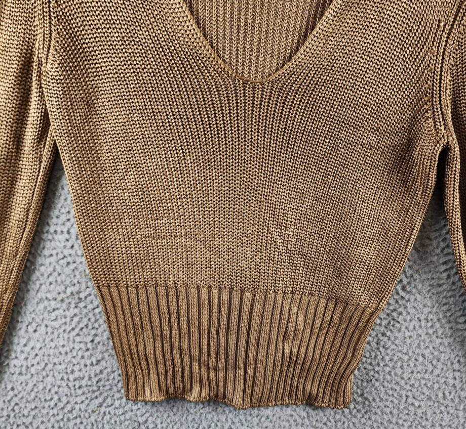 Theory Draped Back Collar Knit Sweater Women's M Toffee Brown Solid Pullover L/S